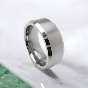 Authentic Tungsten Carbide Wedding Band - Silver Beveled Edge Ring (Sizes 7-12)